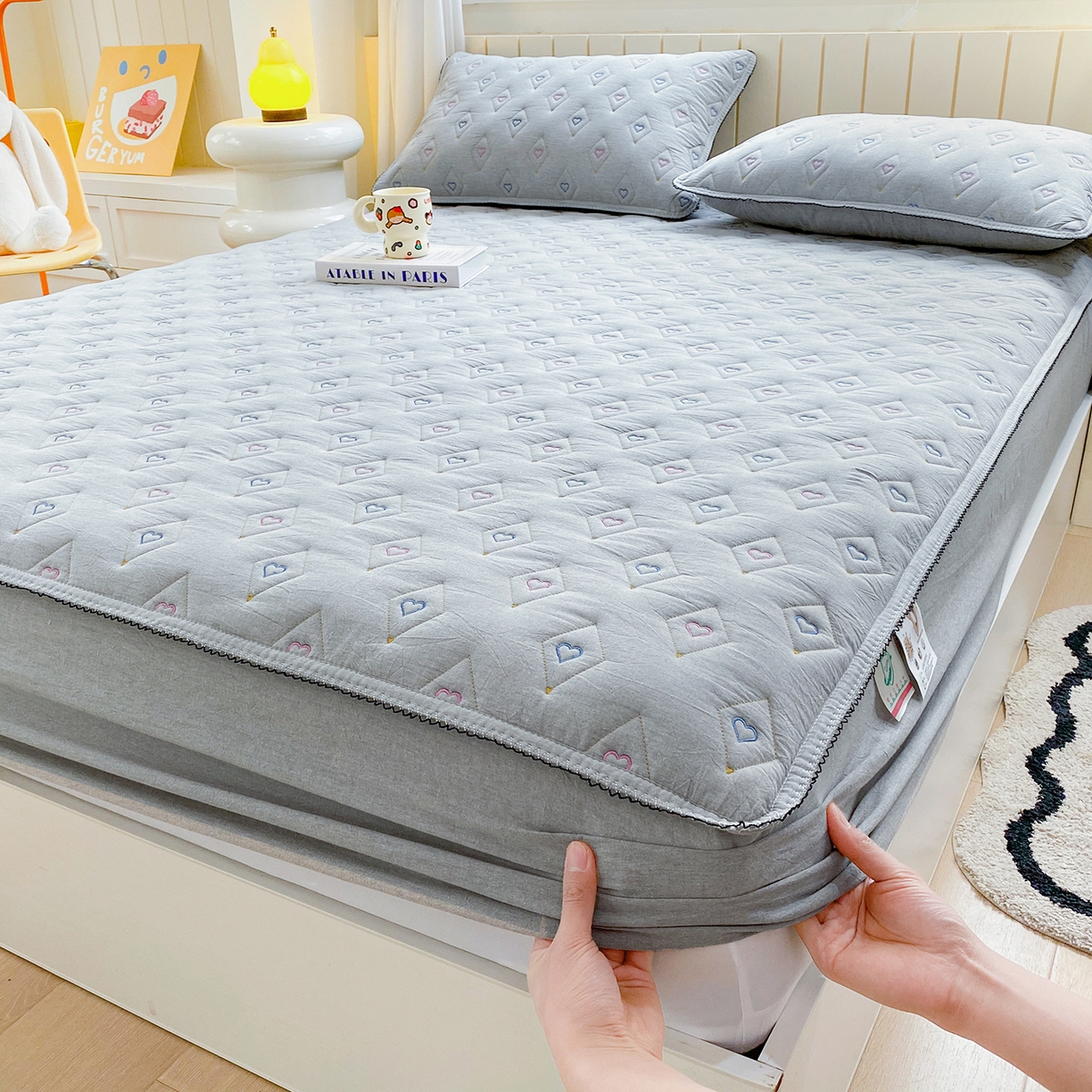 91家纺网 家纺一手货源 找家纺 （总）尊康家纺（原磊科） 2026新款全棉水洗棉色织大豆棉床笠-心语系列