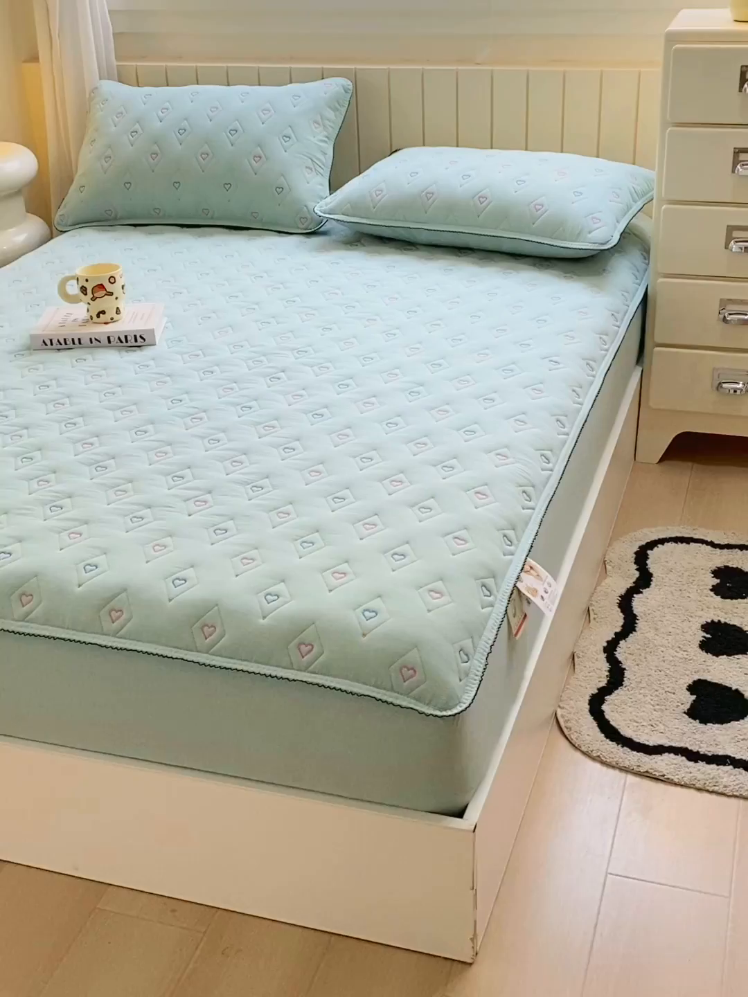 91家纺网 家纺一手货源 找家纺 尊康家纺（原磊科） 2026新款全棉水洗棉色织大豆棉床笠-心语系列 心语-薄荷绿