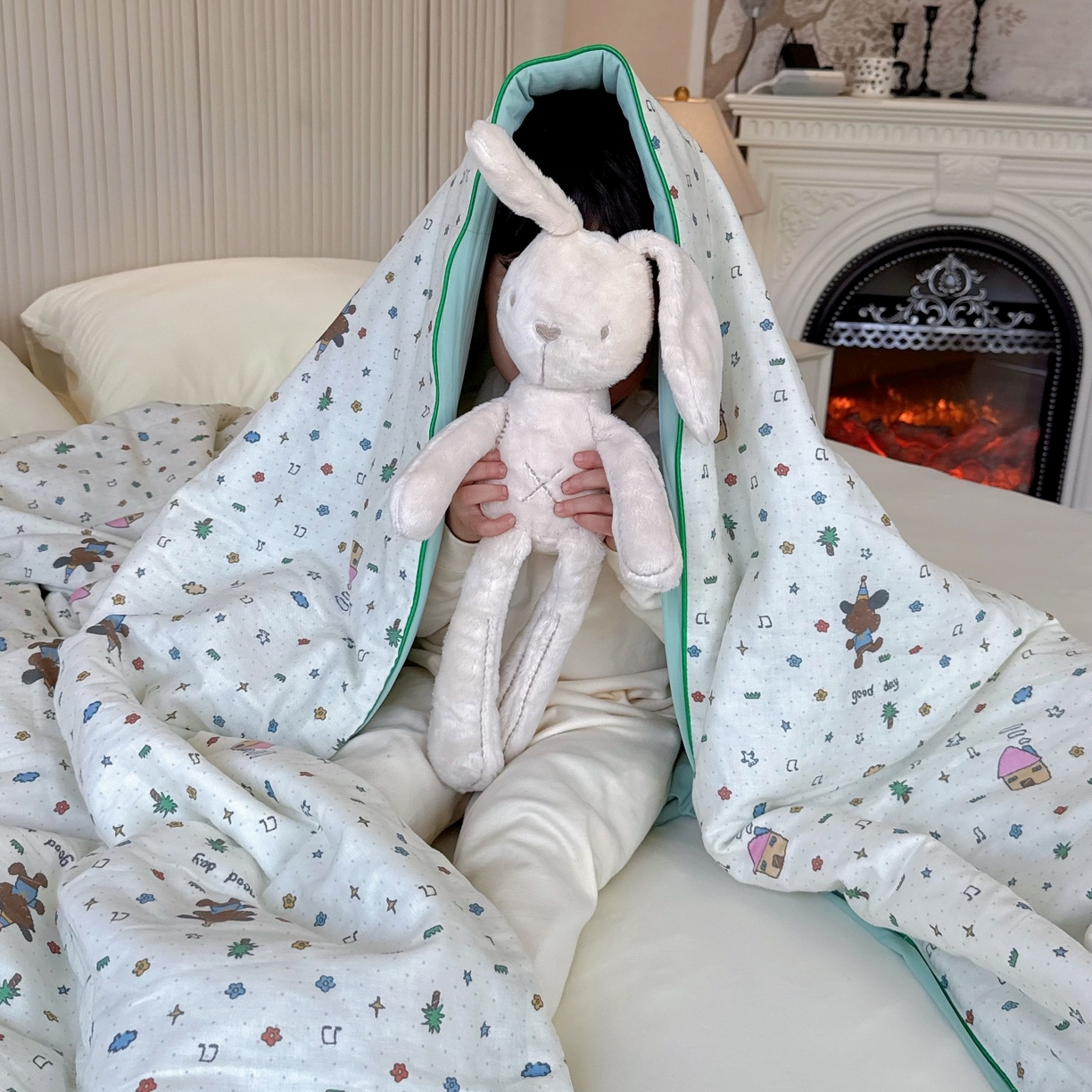 91家纺网 家纺一手货源 找家纺 兜米家居 2026春夏新款小红书热销款有氧全棉纯棉双层纱双感冰纱被夏凉被被子被芯 音乐小狗