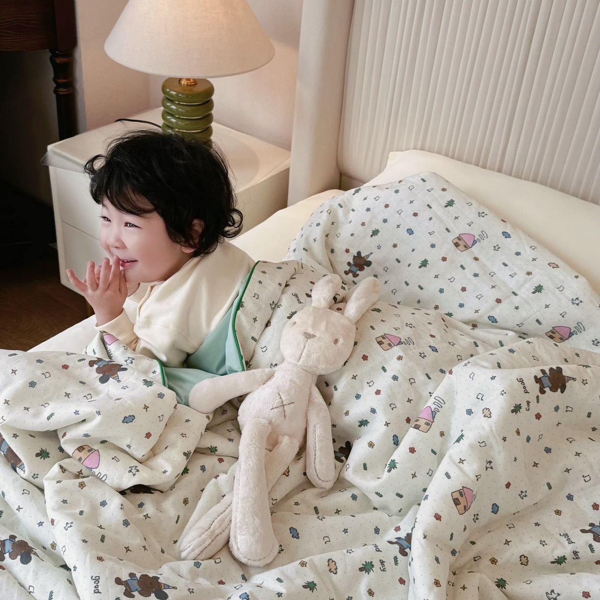 91家纺网 家纺一手货源 找家纺 兜米家居 2026春夏新款小红书热销款有氧全棉纯棉双层纱双感冰纱被夏凉被被子被芯 音乐小狗