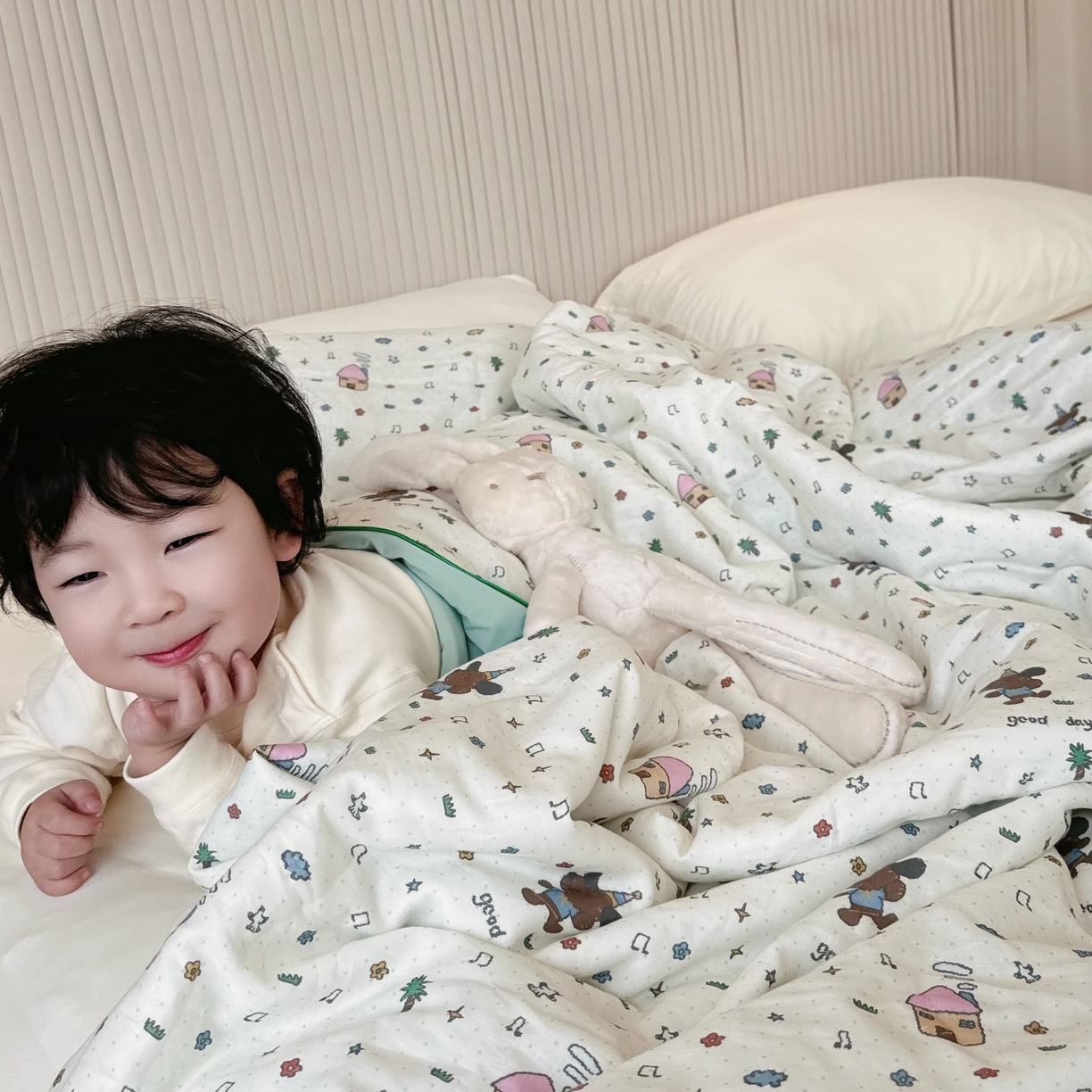 91家纺网 家纺一手货源 找家纺 兜米家居 2026春夏新款小红书热销款有氧全棉纯棉双层纱双感冰纱被夏凉被被子被芯 音乐小狗