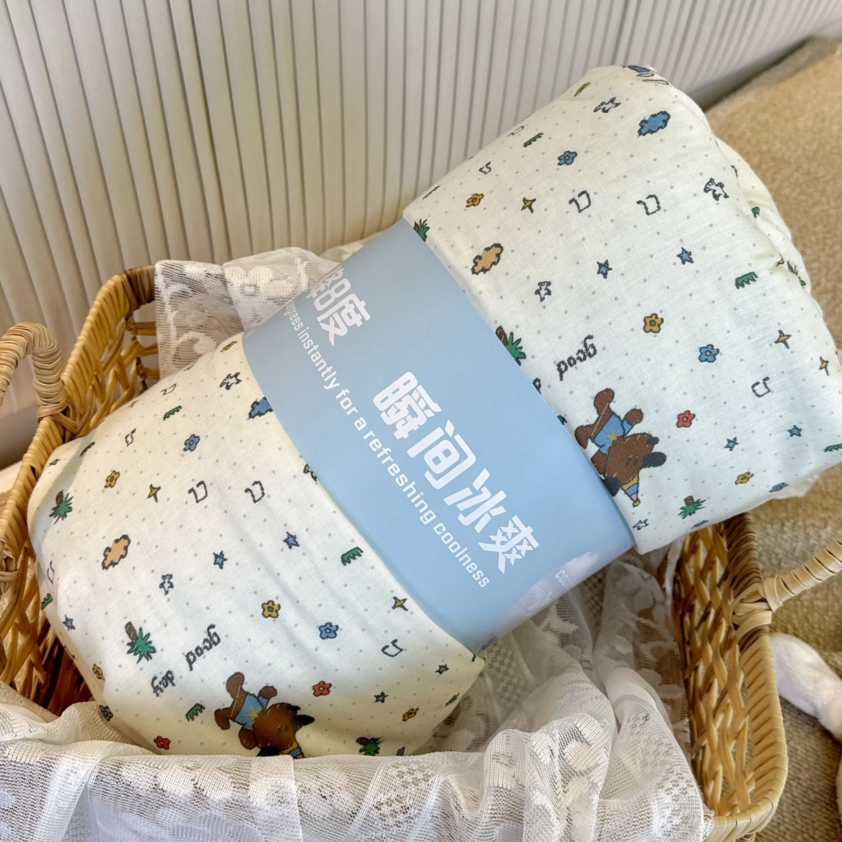 91家纺网 家纺一手货源 找家纺 兜米家居 2026春夏新款小红书热销款有氧全棉纯棉双层纱双感冰纱被夏凉被被子被芯 音乐小狗