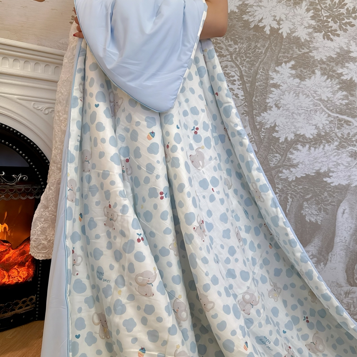 91家纺网 家纺一手货源 找家纺 兜米家居 2026春夏新款小红书热销款有氧全棉纯棉双层纱双感冰纱被夏凉被被子被芯 斑点象