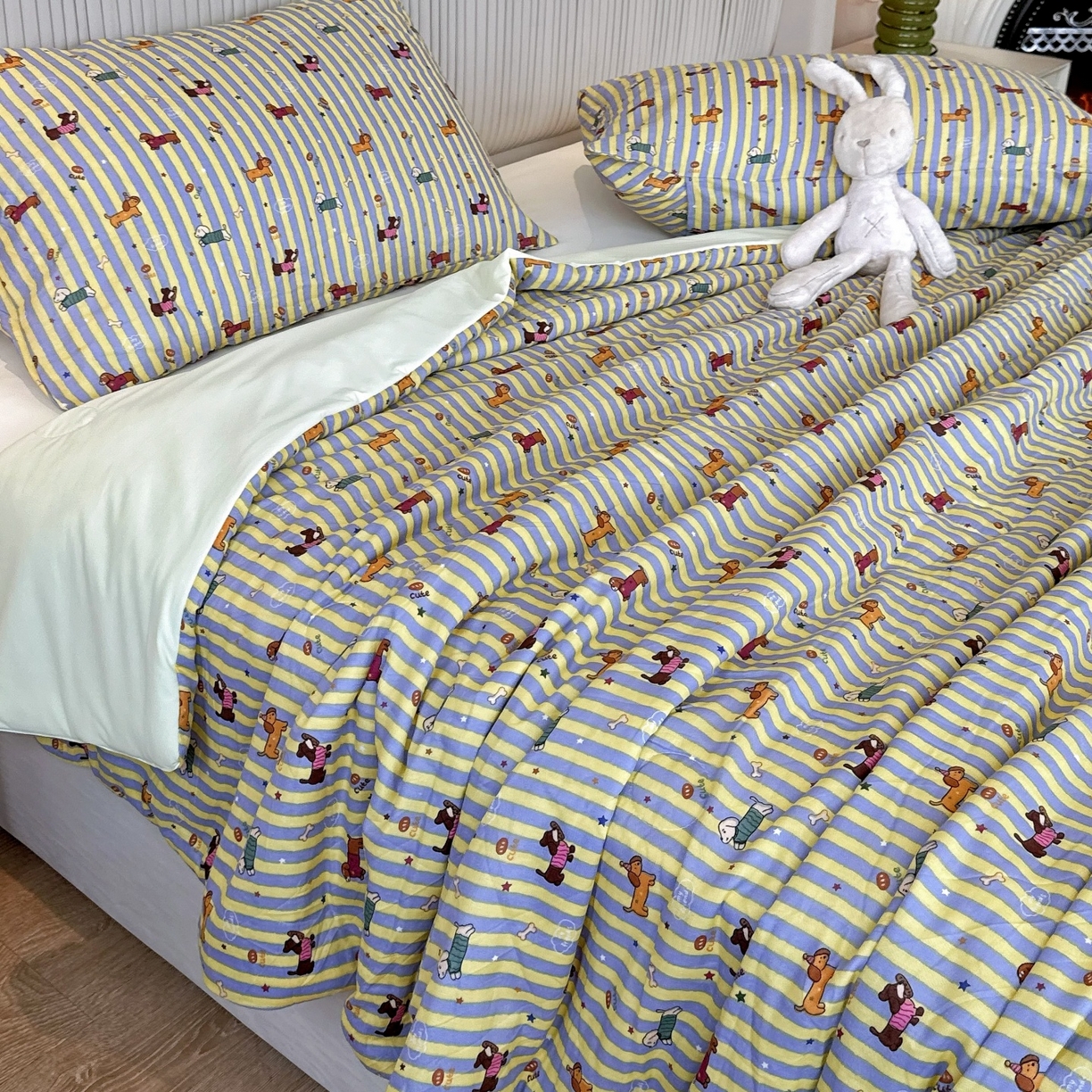 兜米家居 2026春夏新款小红书热销款有氧全棉纯棉双层纱双感冰纱被夏凉被被子被芯 条纹腊肠狗