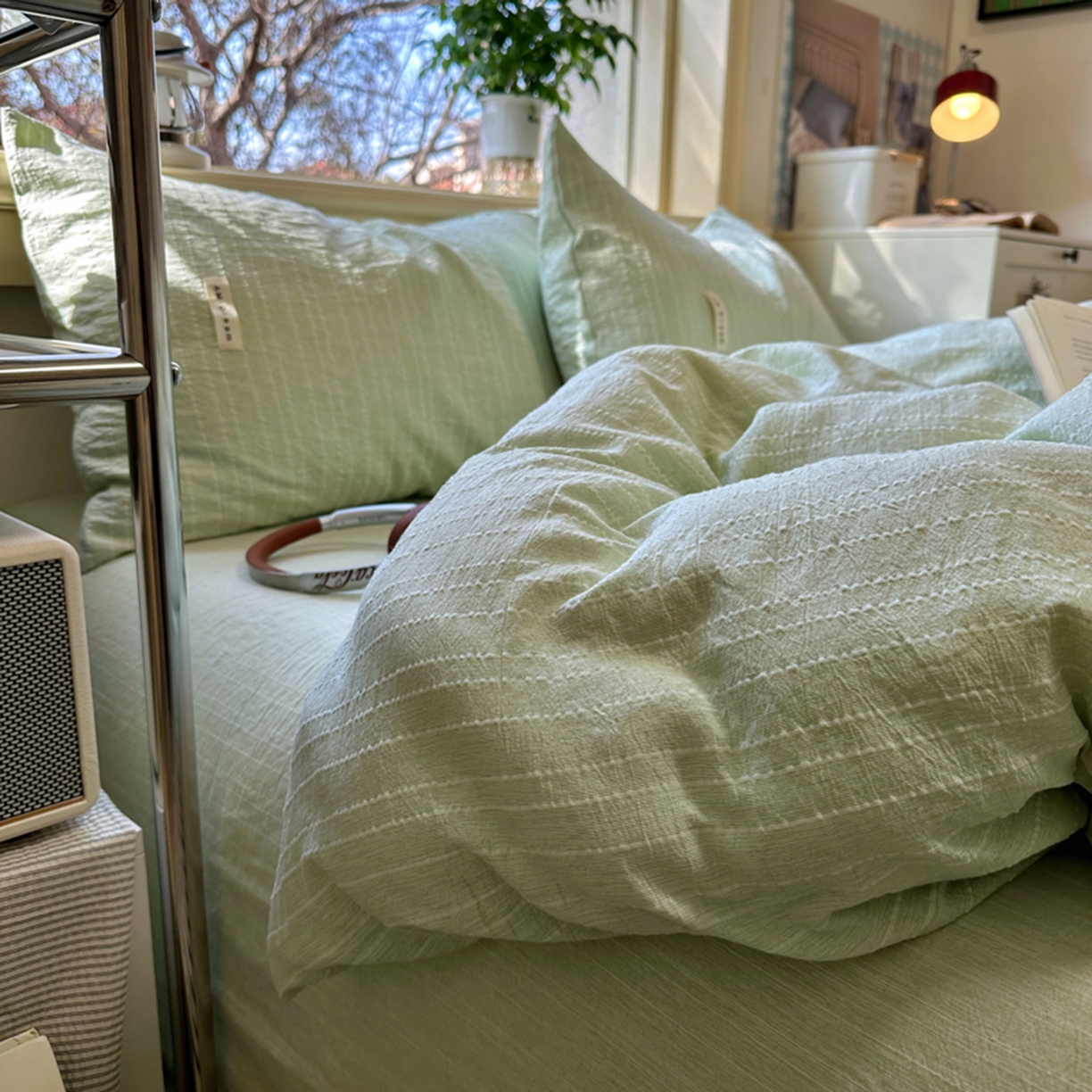 91家纺网 家纺一手货源 找家纺 阿曼达 2026新款简约素色亚麻风纯色无印四件套-素然 素然-淡绿