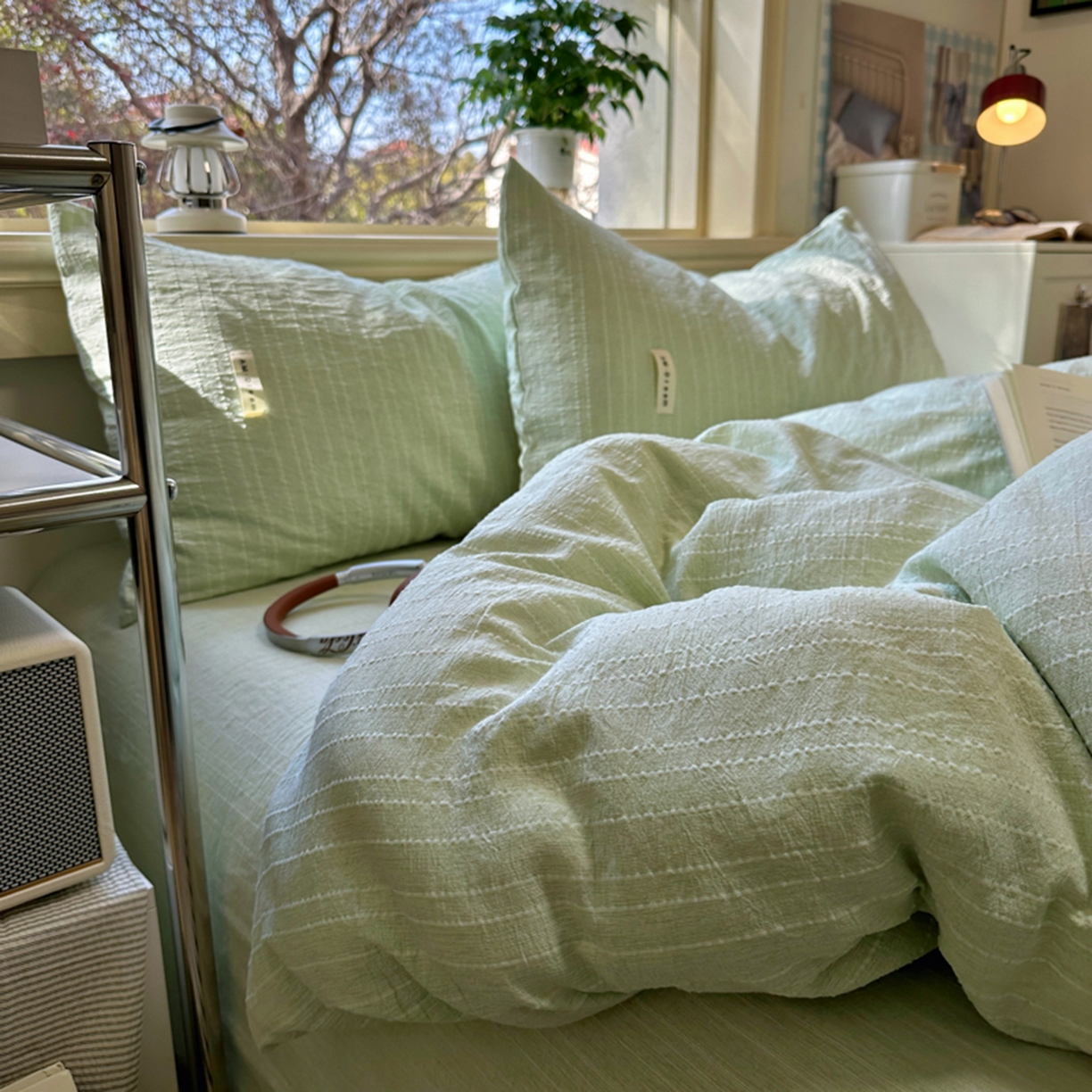 91家纺网 家纺一手货源 找家纺 阿曼达 2026新款简约素色亚麻风纯色无印四件套-素然 素然-淡绿