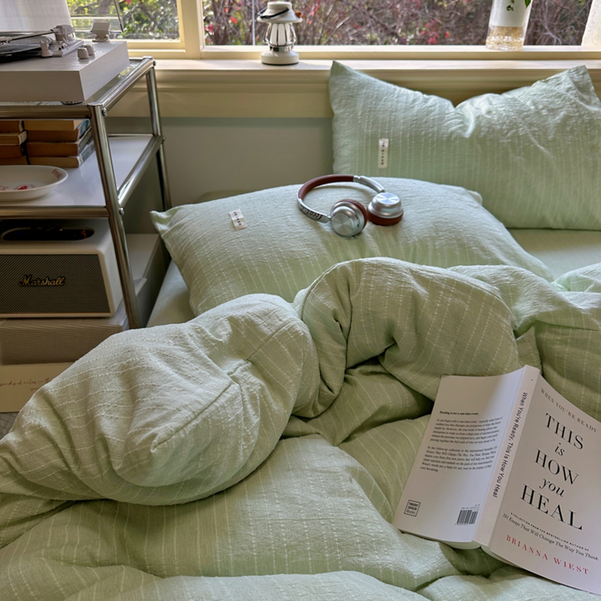 91家纺网 家纺一手货源 找家纺 阿曼达 2026新款简约素色亚麻风纯色无印四件套-素然 素然-淡绿