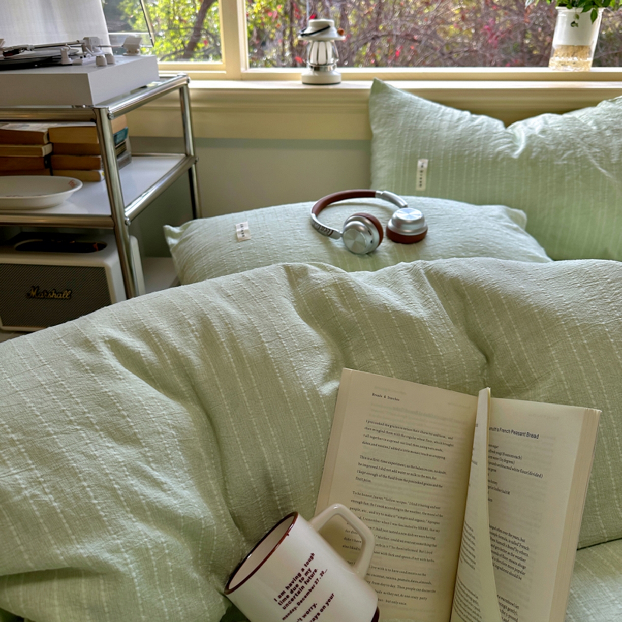 91家纺网 家纺一手货源 找家纺 阿曼达 2026新款简约素色亚麻风纯色无印四件套-素然 素然-淡绿