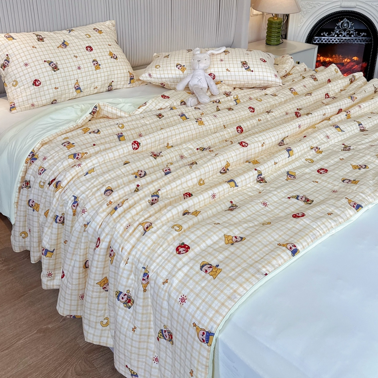 91家纺网 家纺一手货源 找家纺 兜米家居 2026春夏新款小红书热销款有氧全棉纯棉双层纱双感冰纱被夏凉被被子被芯 小星星