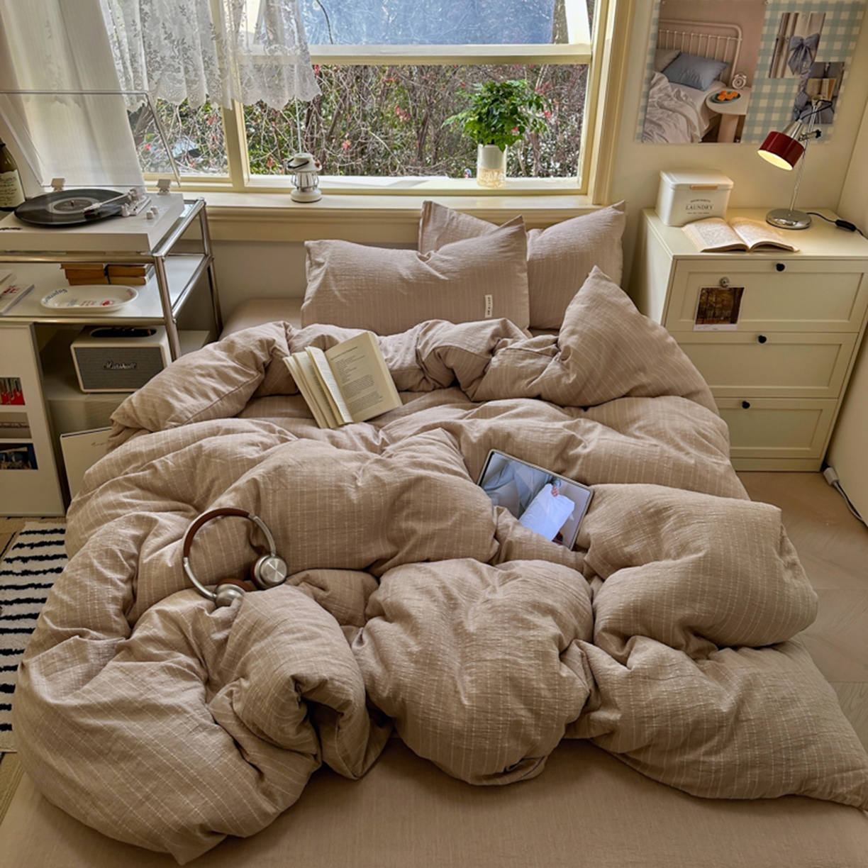 91家纺网 家纺一手货源 找家纺 阿曼达 2026新款简约素色亚麻风纯色无印四件套-素然 素然-咖色