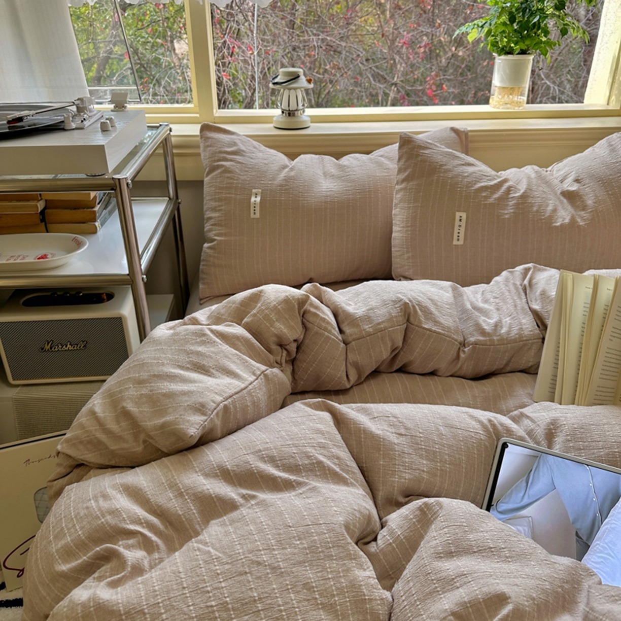 91家纺网 家纺一手货源 找家纺 阿曼达 2026新款简约素色亚麻风纯色无印四件套-素然 素然-咖色