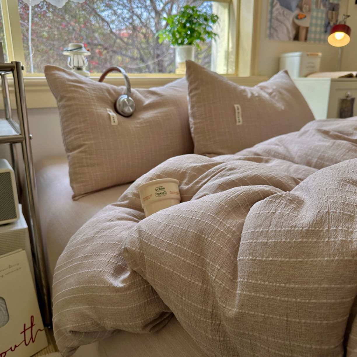 91家纺网 家纺一手货源 找家纺 阿曼达 2026新款简约素色亚麻风纯色无印四件套-素然 素然-咖色