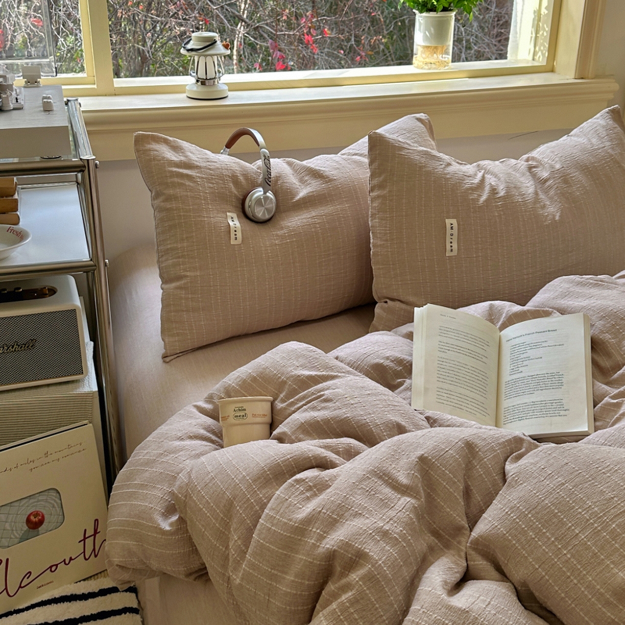 91家纺网 家纺一手货源 找家纺 阿曼达 2026新款简约素色亚麻风纯色无印四件套-素然 素然-咖色