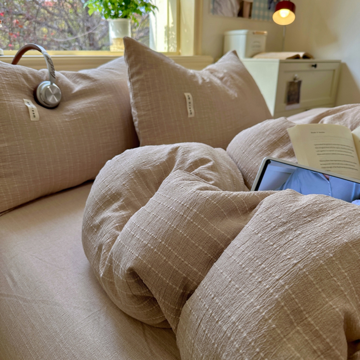 91家纺网 家纺一手货源 找家纺 阿曼达 2026新款简约素色亚麻风纯色无印四件套-素然 素然-咖色