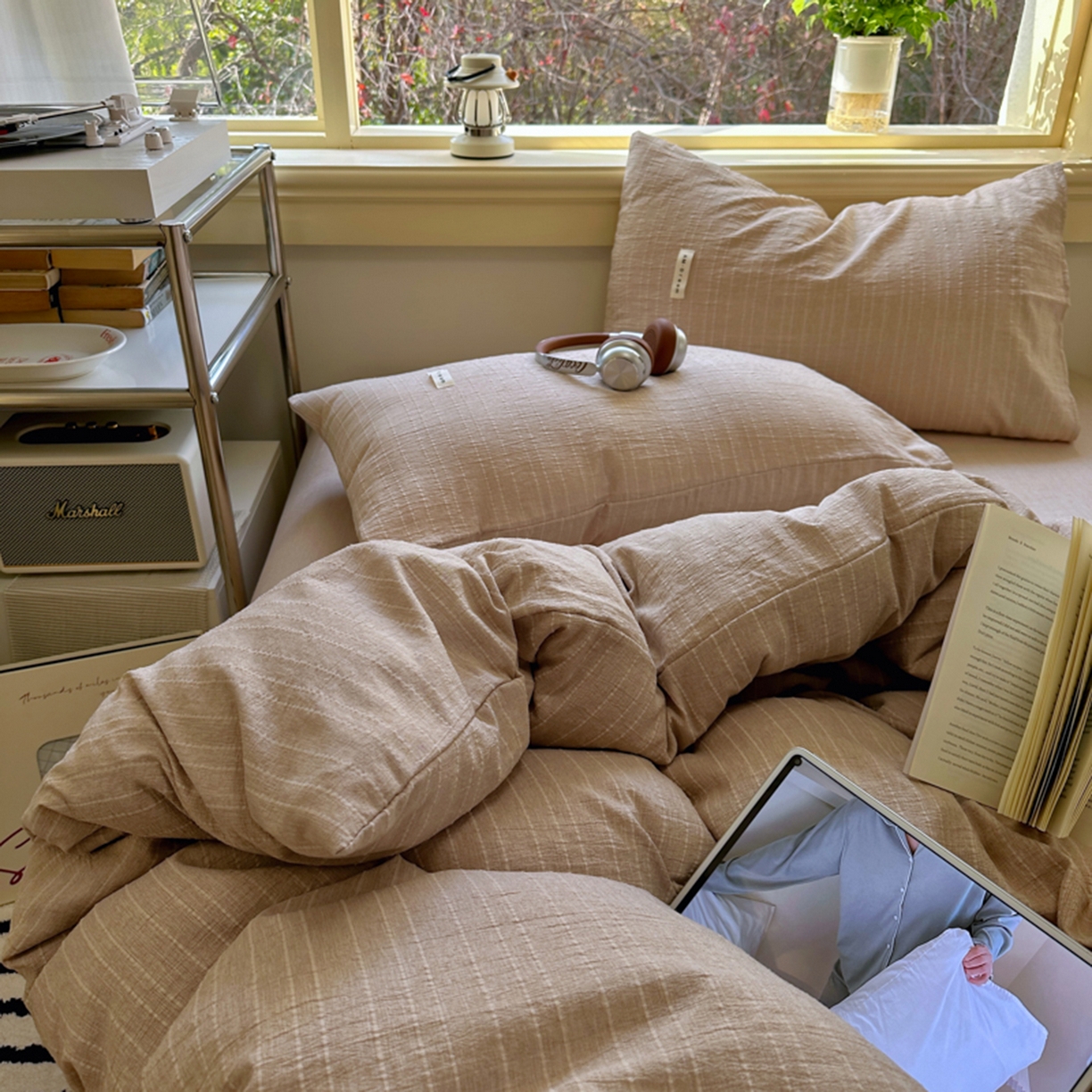 91家纺网 家纺一手货源 找家纺 阿曼达 2026新款简约素色亚麻风纯色无印四件套-素然 素然-咖色