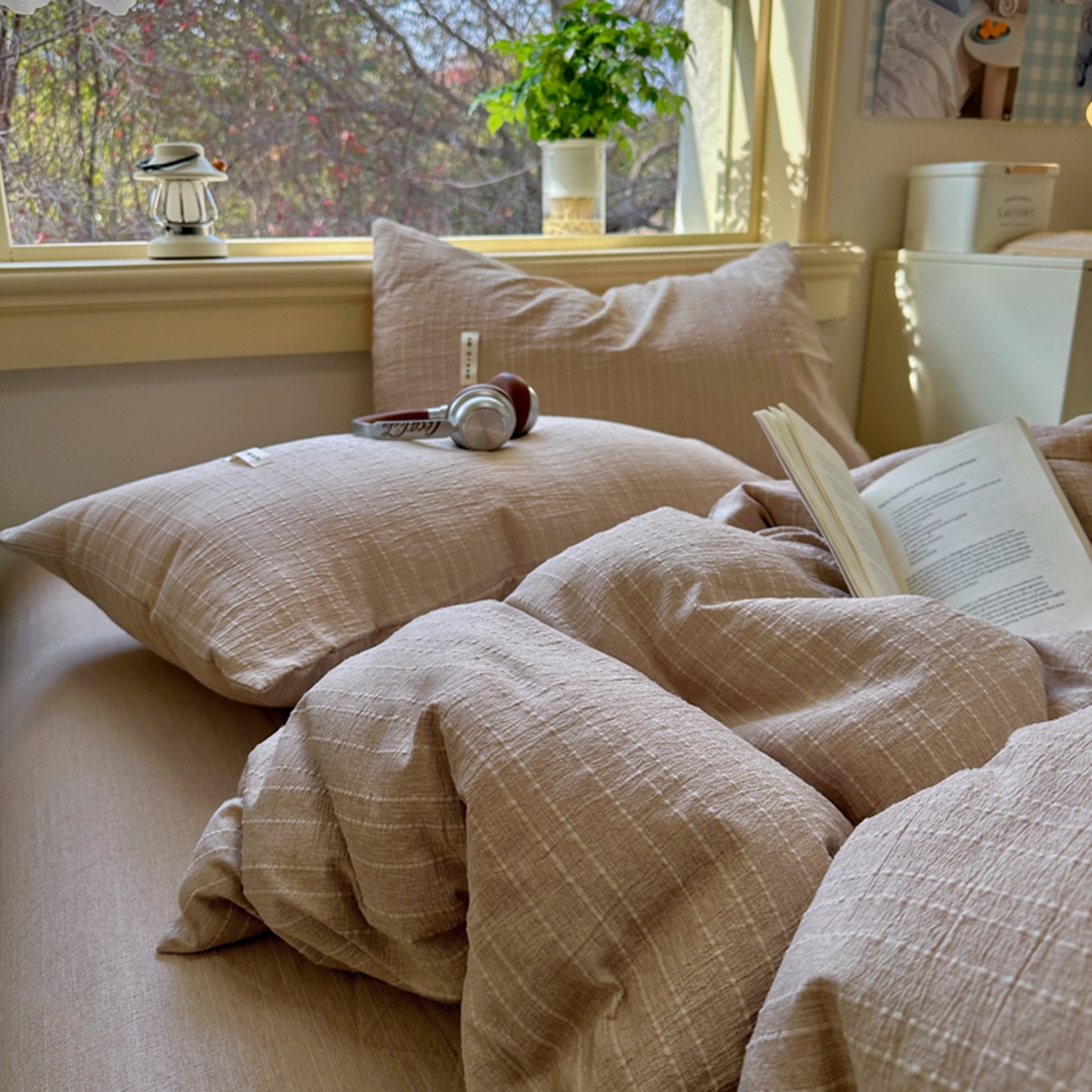 91家纺网 家纺一手货源 找家纺 阿曼达 2026新款简约素色亚麻风纯色无印四件套-素然 素然-咖色