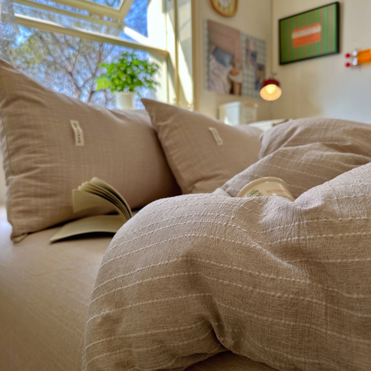 91家纺网 家纺一手货源 找家纺 阿曼达 2026新款简约素色亚麻风纯色无印四件套-素然 素然-咖色