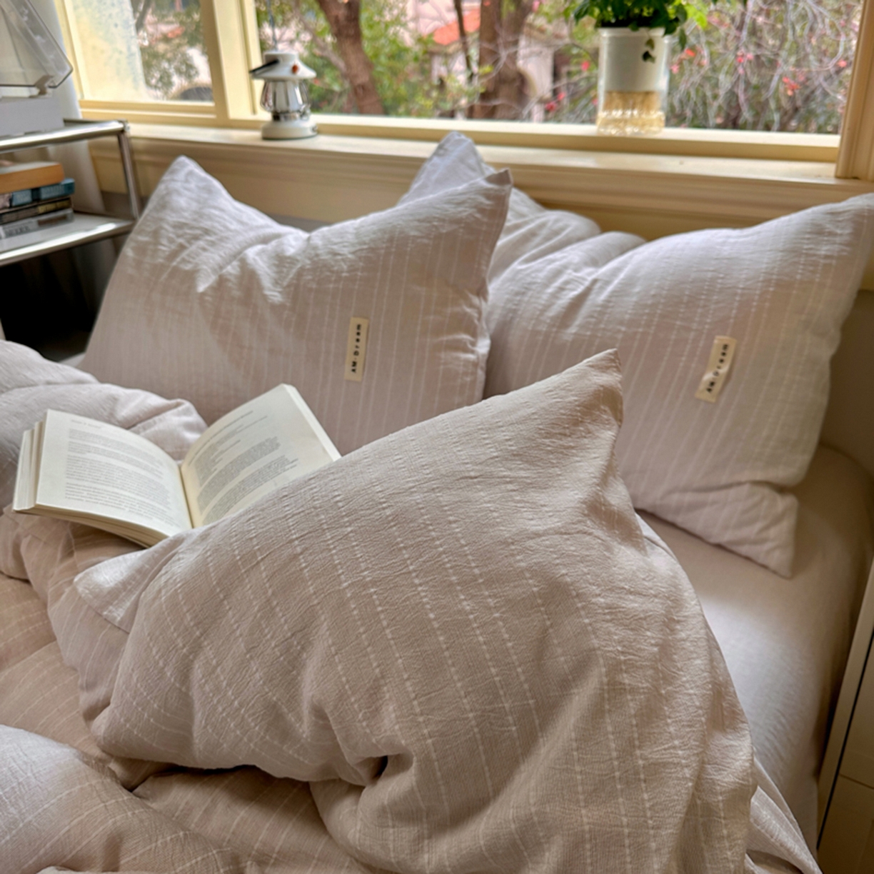 阿曼达 2026新款简约素色亚麻风纯色无印四件套-素然 素然-卡其