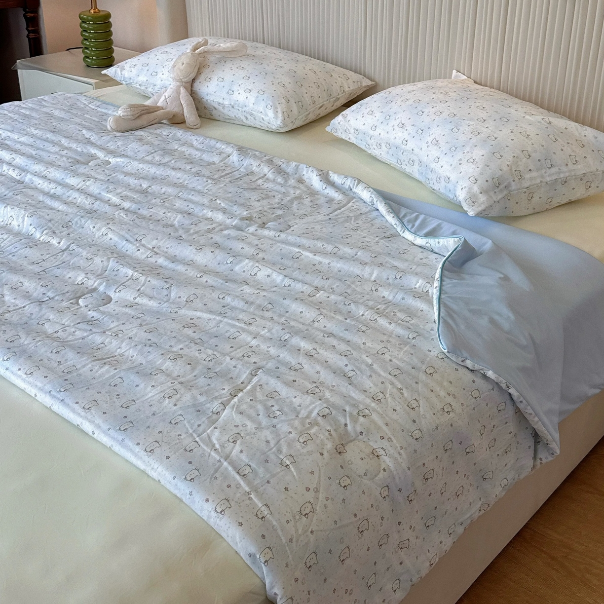 91家纺网 家纺一手货源 找家纺 兜米家居 2026春夏新款小红书热销款有氧全棉纯棉双层纱双感冰纱被夏凉被被子被芯 星点KT