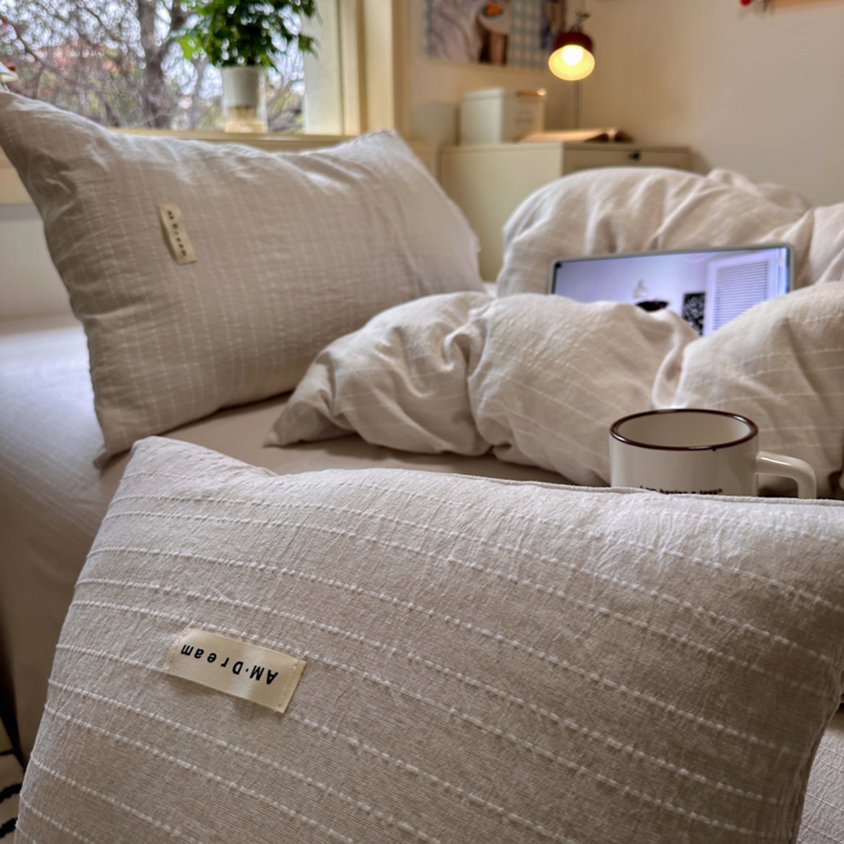 91家纺网 家纺一手货源 找家纺 阿曼达 2026新款简约素色亚麻风纯色无印四件套-素然 素然-卡其