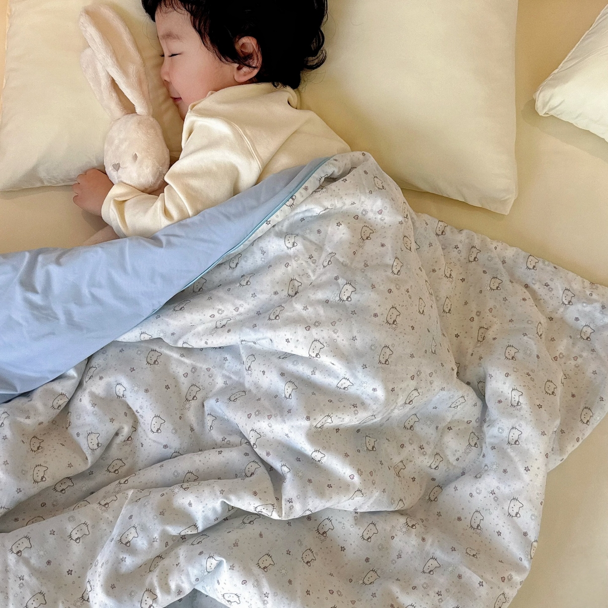 91家纺网 家纺一手货源 找家纺 兜米家居 2026春夏新款小红书热销款有氧全棉纯棉双层纱双感冰纱被夏凉被被子被芯 星点KT