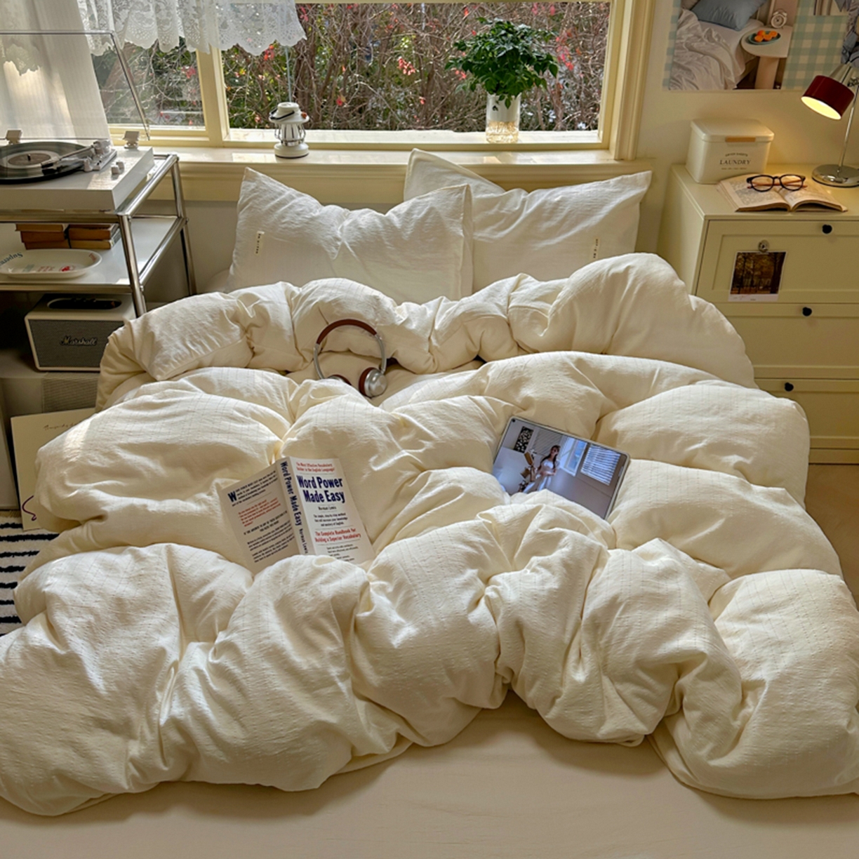 91家纺网 家纺一手货源 找家纺 阿曼达 2026新款简约素色亚麻风纯色无印四件套-素然 素然-米白