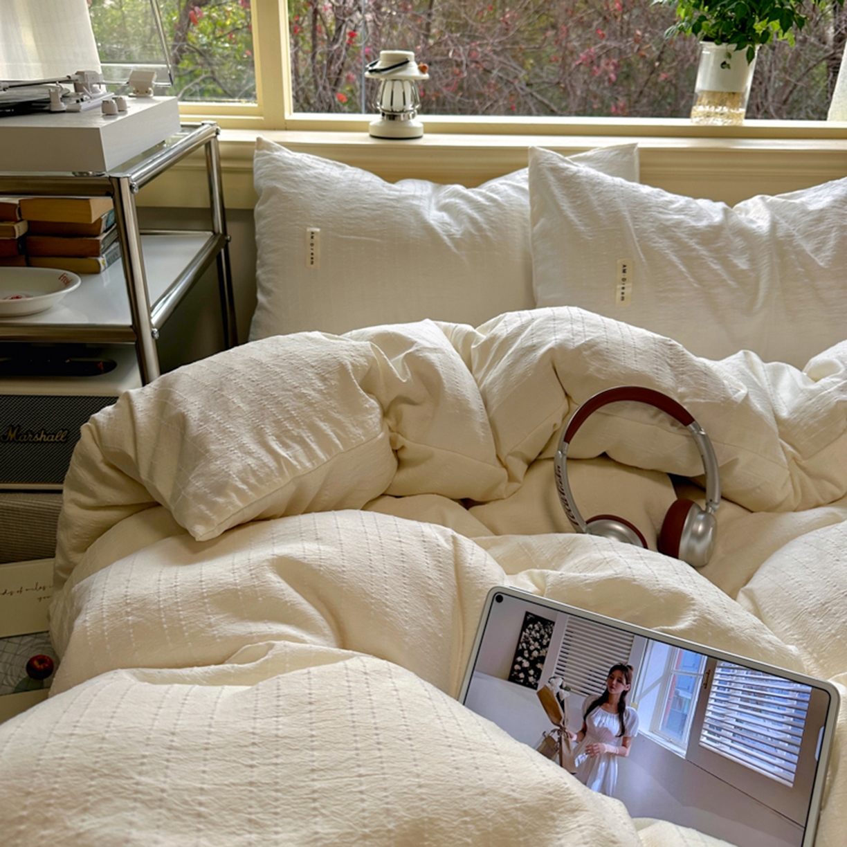 91家纺网 家纺一手货源 找家纺 阿曼达 2026新款简约素色亚麻风纯色无印四件套-素然 素然-米白