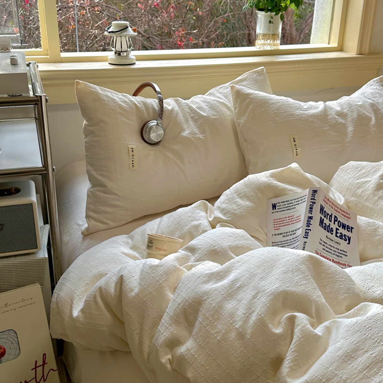 91家纺网 家纺一手货源 找家纺 阿曼达 2026新款简约素色亚麻风纯色无印四件套-素然 素然-米白