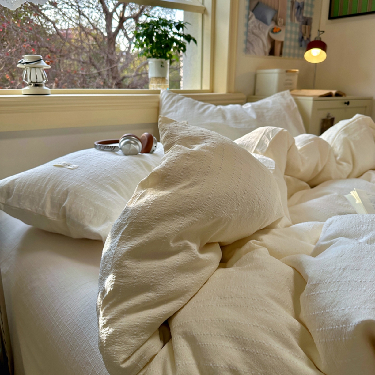 91家纺网 家纺一手货源 找家纺 阿曼达 2026新款简约素色亚麻风纯色无印四件套-素然 素然-米白