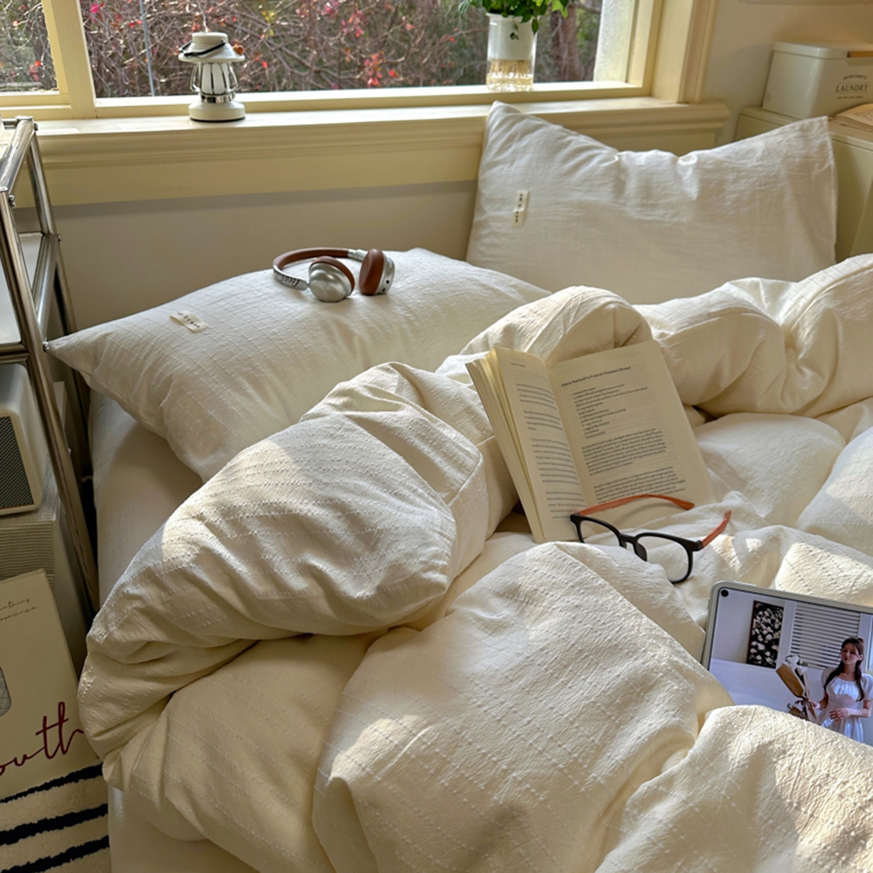 91家纺网 家纺一手货源 找家纺 阿曼达 2026新款简约素色亚麻风纯色无印四件套-素然 素然-米白