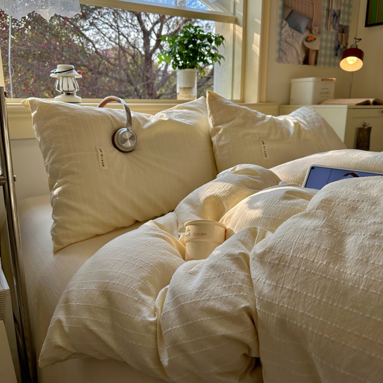 91家纺网 家纺一手货源 找家纺 阿曼达 2026新款简约素色亚麻风纯色无印四件套-素然 素然-米王