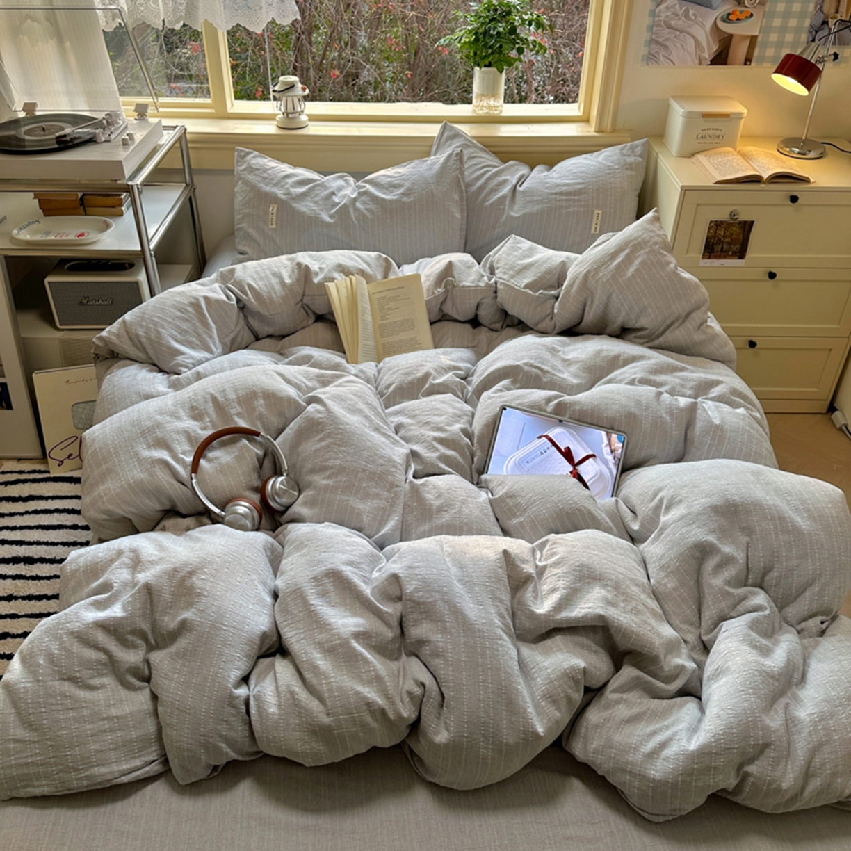 91家纺网 家纺一手货源 找家纺 阿曼达 2026新款简约素色亚麻风纯色无印四件套-素然 素然-浅灰