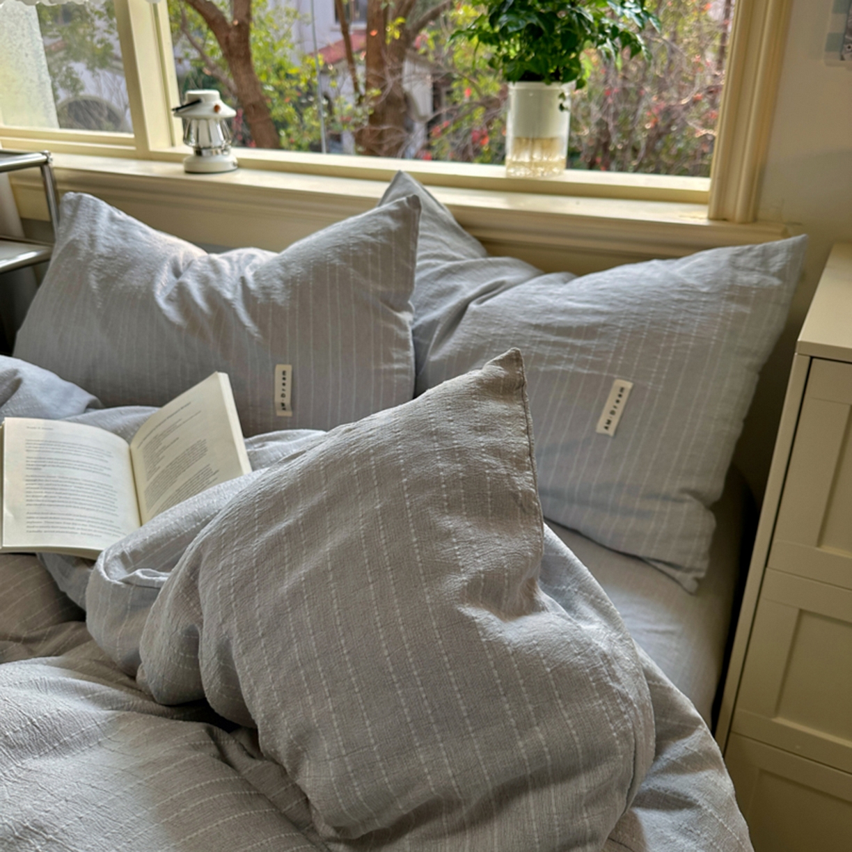 阿曼达 2026新款简约素色亚麻风纯色无印四件套-素然 素然-浅灰