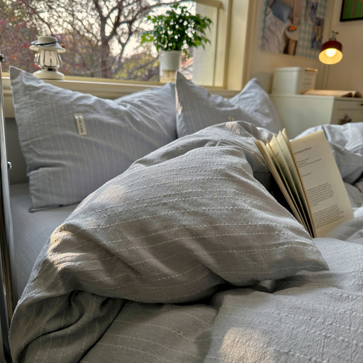 91家纺网 家纺一手货源 找家纺 阿曼达 2026新款简约素色亚麻风纯色无印四件套-素然 素然-浅灰