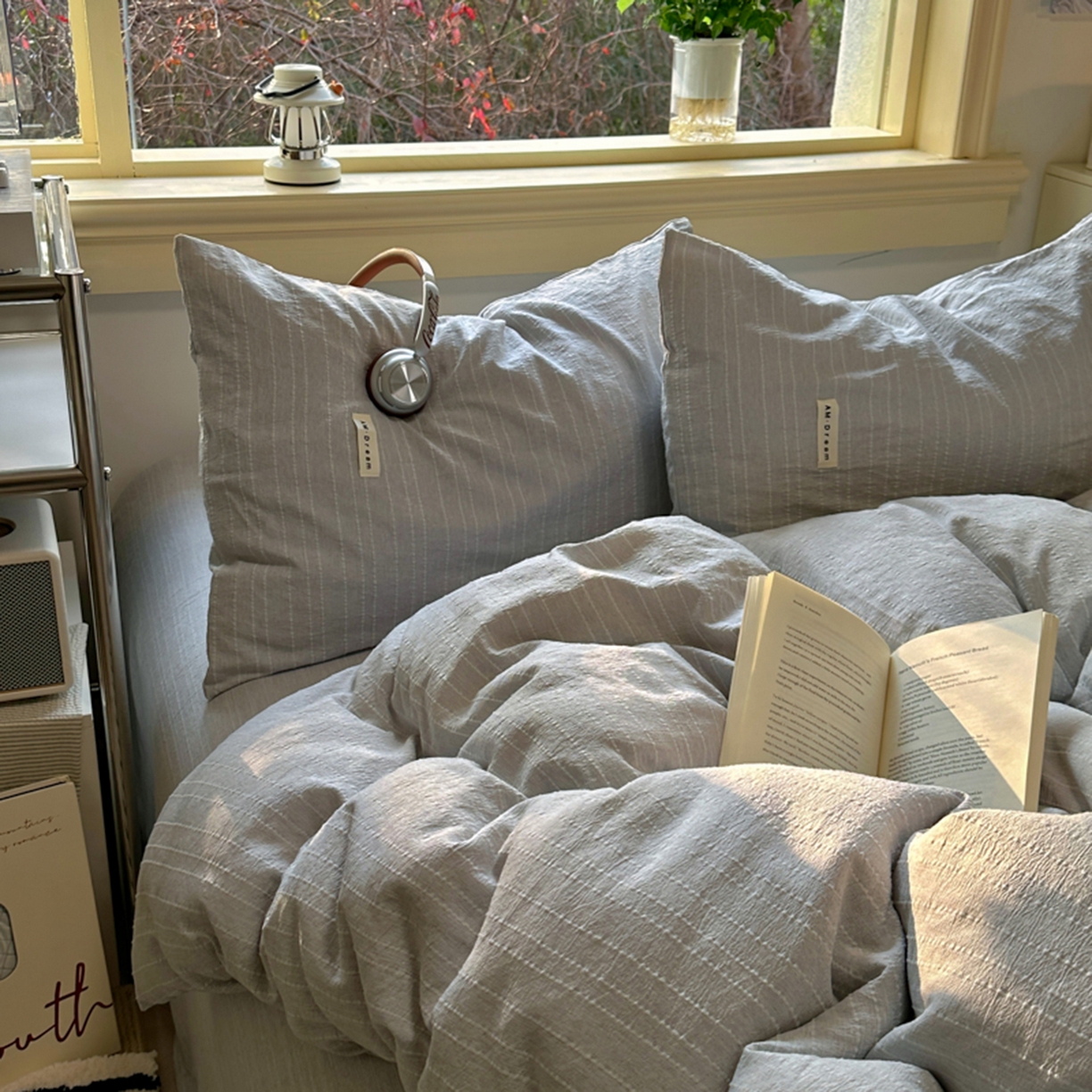 91家纺网 家纺一手货源 找家纺 阿曼达 2026新款简约素色亚麻风纯色无印四件套-素然 素然-浅灰