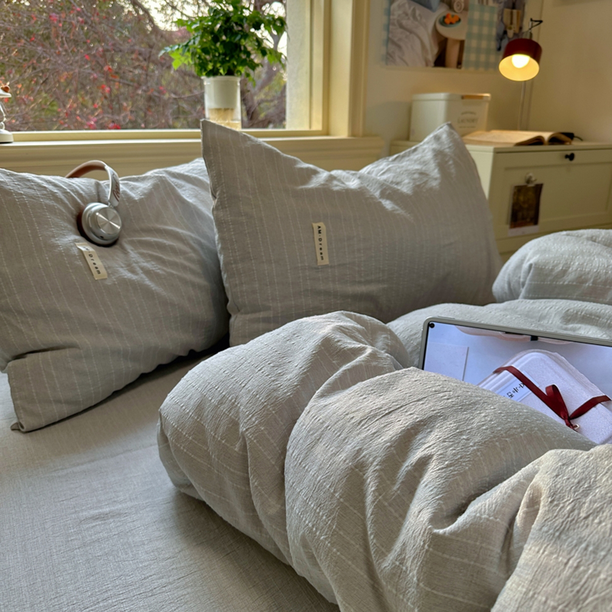 91家纺网 家纺一手货源 找家纺 阿曼达 2026新款简约素色亚麻风纯色无印四件套-素然 素然-浅灰