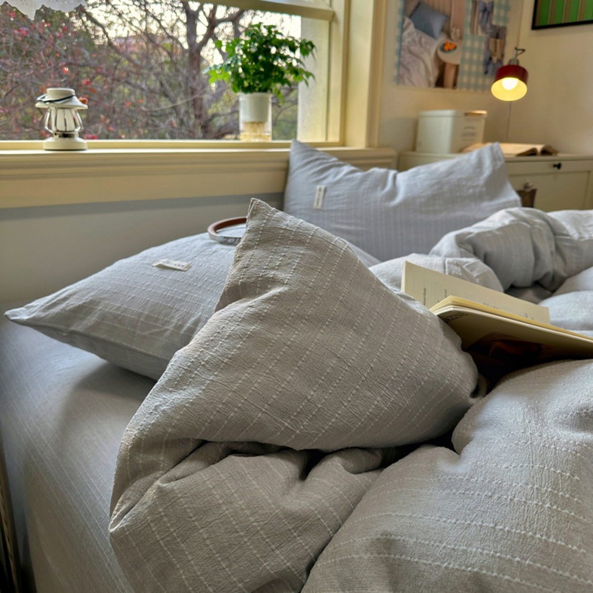 91家纺网 家纺一手货源 找家纺 阿曼达 2026新款简约素色亚麻风纯色无印四件套-素然 素然-浅灰