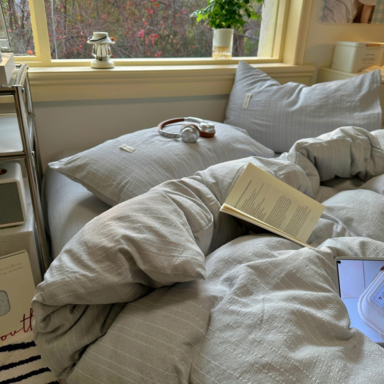 91家纺网 家纺一手货源 找家纺 阿曼达 2026新款简约素色亚麻风纯色无印四件套-素然 素然-浅灰