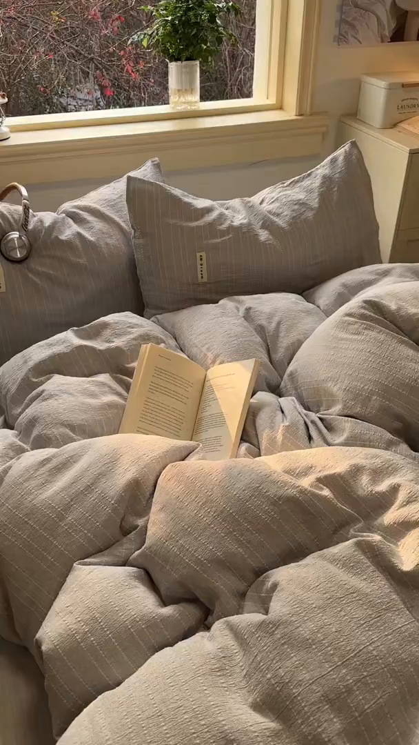 91家纺网 家纺一手货源 找家纺 阿曼达 2026新款简约素色亚麻风纯色无印四件套-素然 素然-浅灰