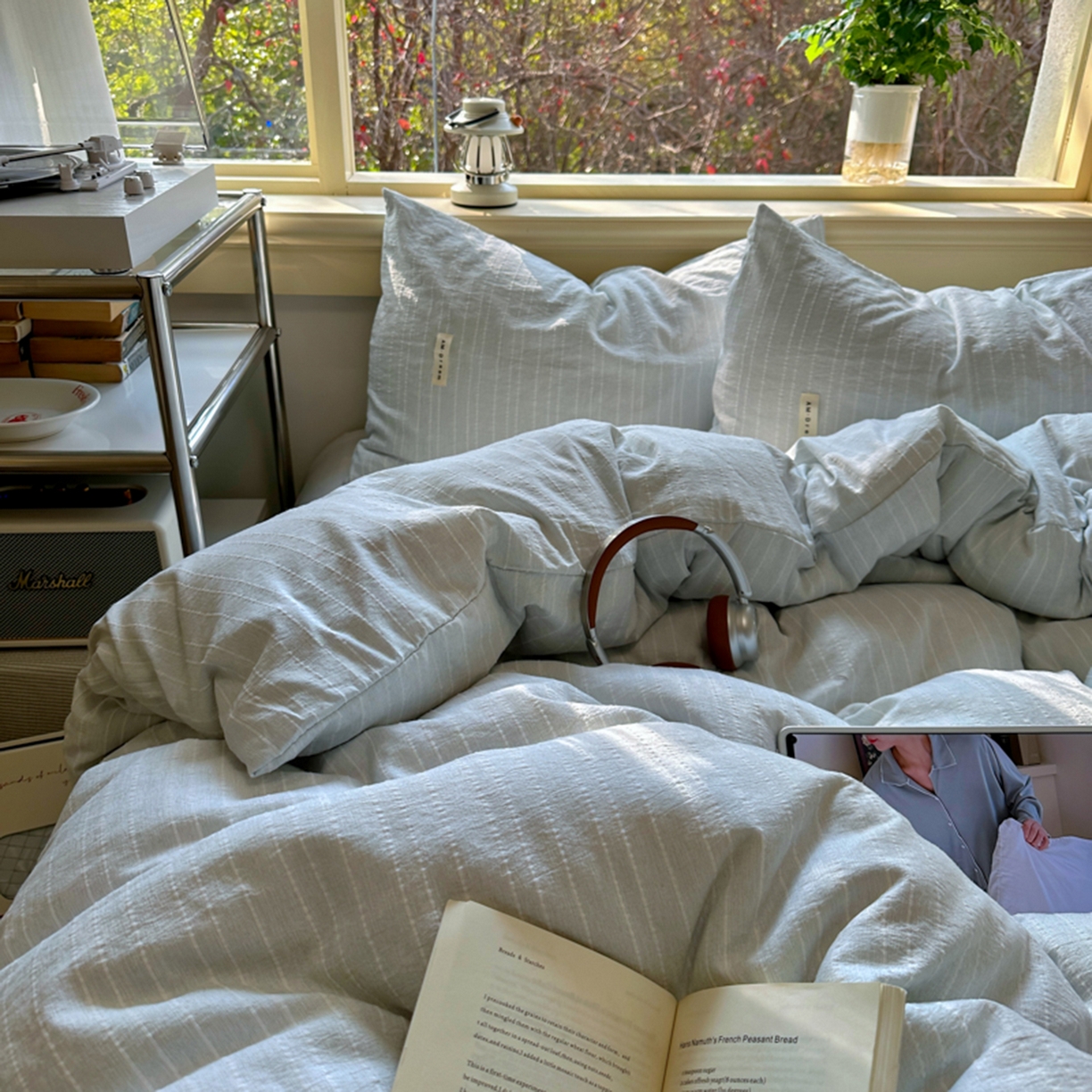 91家纺网 家纺一手货源 找家纺 阿曼达 2026新款简约素色亚麻风纯色无印四件套-素然 素然-浅兰灰