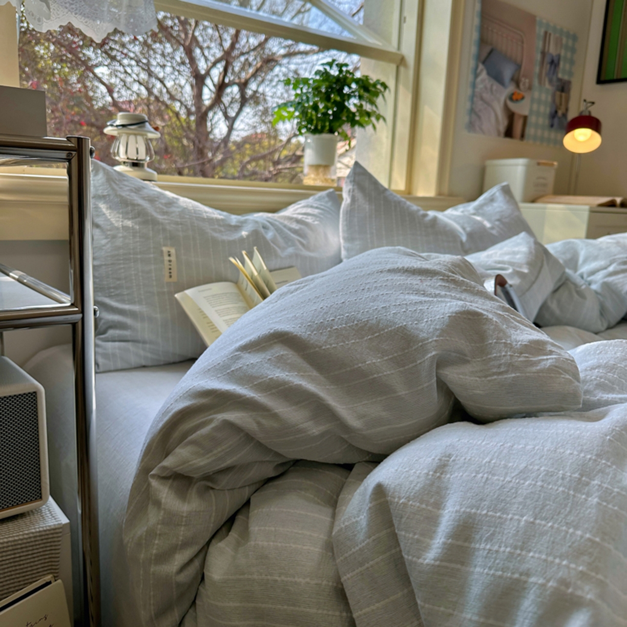 91家纺网 家纺一手货源 找家纺 阿曼达 2026新款简约素色亚麻风纯色无印四件套-素然 素然-浅兰灰