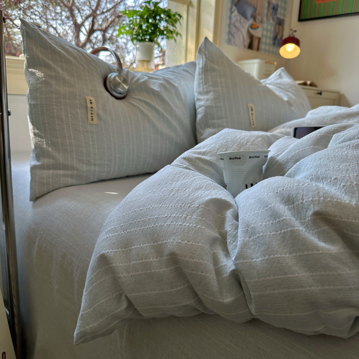 91家纺网 家纺一手货源 找家纺 阿曼达 2026新款简约素色亚麻风纯色无印四件套-素然 素然-浅兰灰