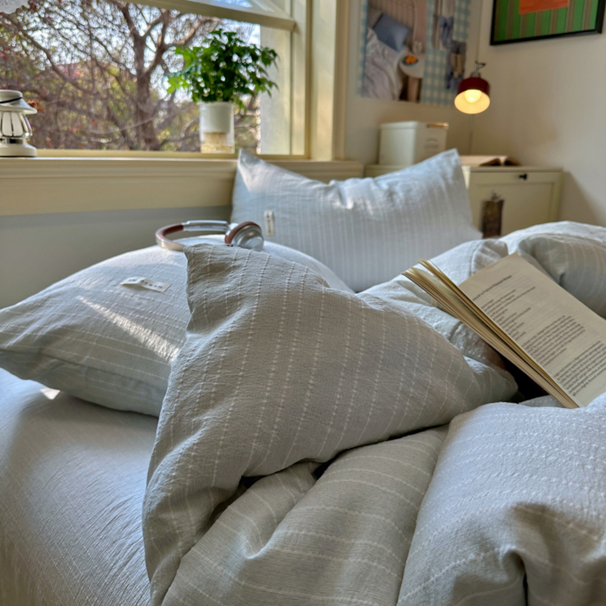 91家纺网 家纺一手货源 找家纺 阿曼达 2026新款简约素色亚麻风纯色无印四件套-素然 素然-浅兰灰