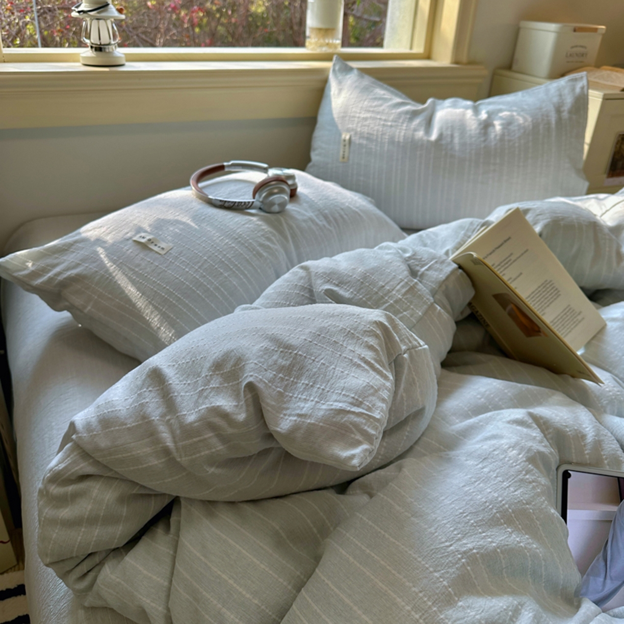 91家纺网 家纺一手货源 找家纺 阿曼达 2026新款简约素色亚麻风纯色无印四件套-素然 素然-浅兰灰