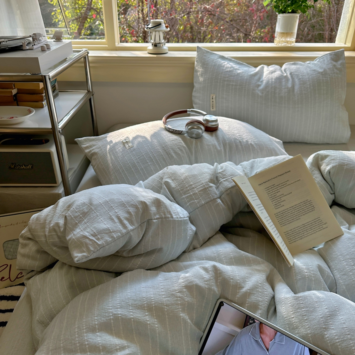 91家纺网 家纺一手货源 找家纺 阿曼达 2026新款简约素色亚麻风纯色无印四件套-素然 素然-浅兰灰