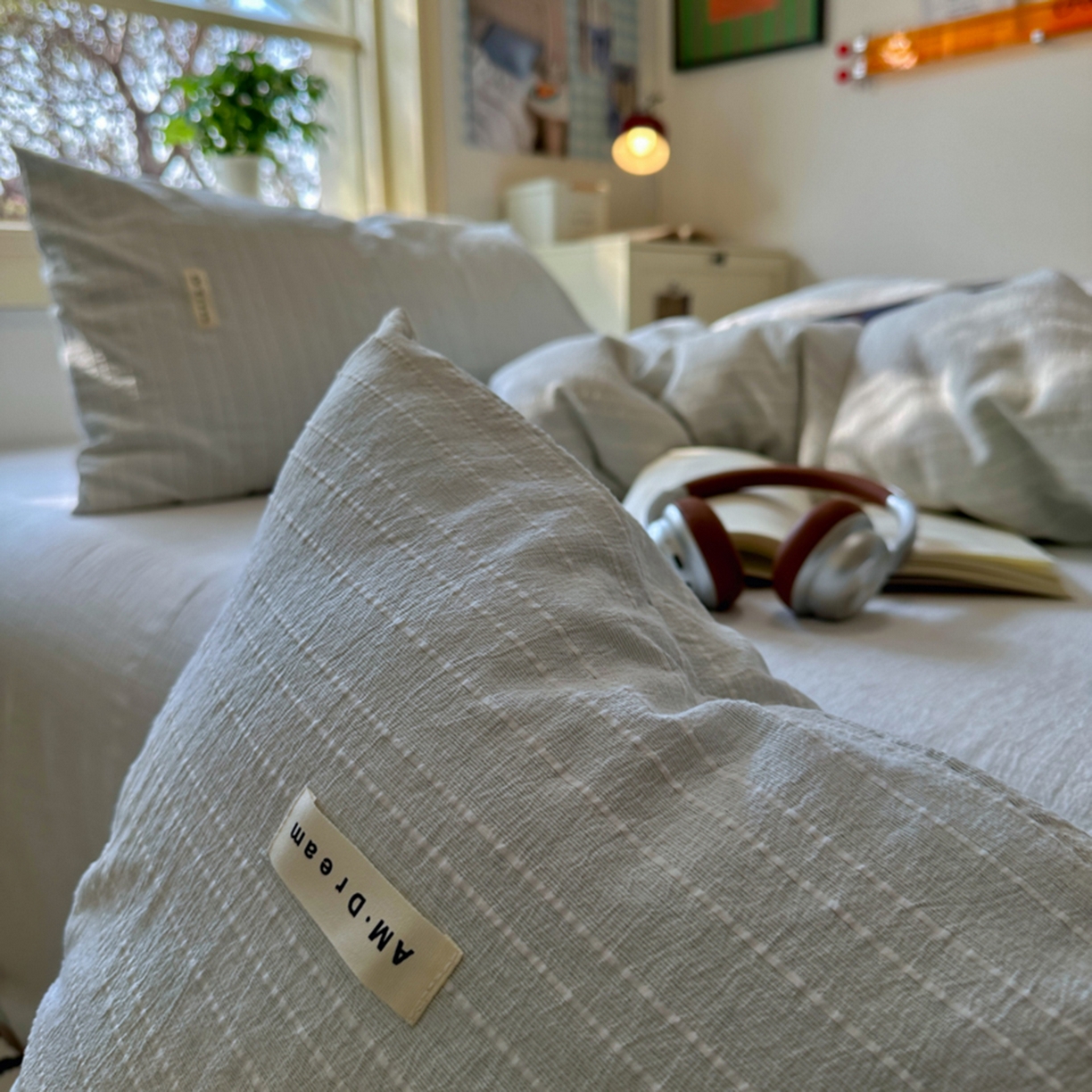 91家纺网 家纺一手货源 找家纺 阿曼达 2026新款简约素色亚麻风纯色无印四件套-素然 素然-浅兰灰