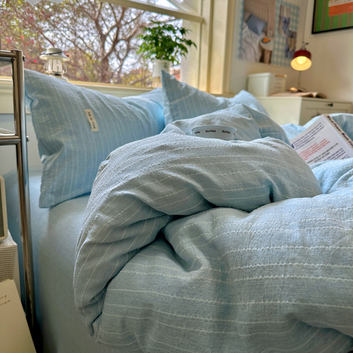 91家纺网 家纺一手货源 找家纺 阿曼达 2026新款简约素色亚麻风纯色无印四件套-素然 素然-天兰