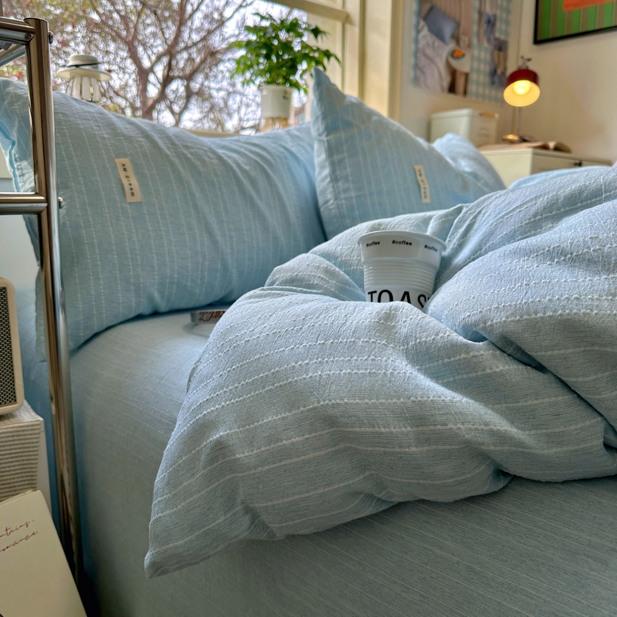 91家纺网 家纺一手货源 找家纺 阿曼达 2026新款简约素色亚麻风纯色无印四件套-素然 素然-天兰