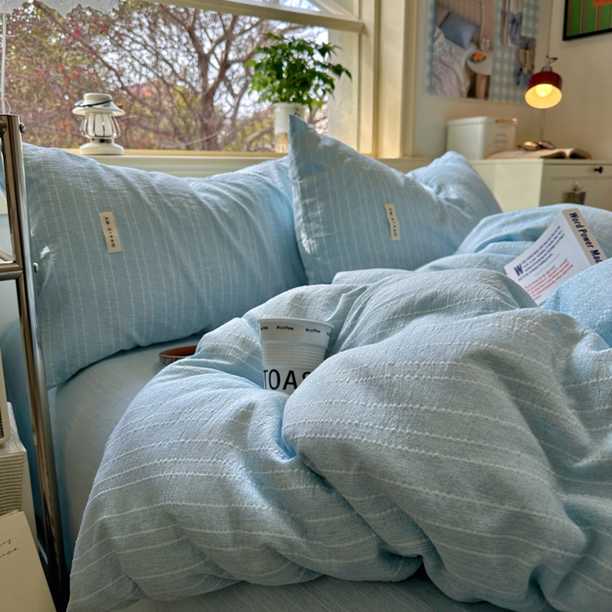 91家纺网 家纺一手货源 找家纺 阿曼达 2026新款简约素色亚麻风纯色无印四件套-素然 素然-天兰