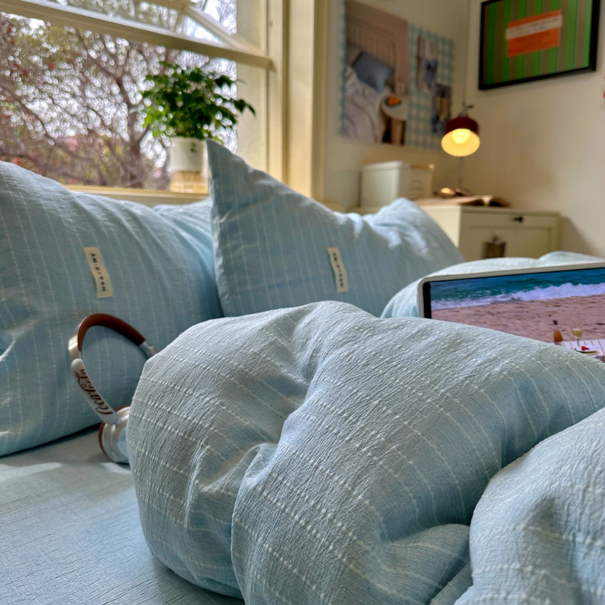 91家纺网 家纺一手货源 找家纺 阿曼达 2026新款简约素色亚麻风纯色无印四件套-素然 素然-天兰